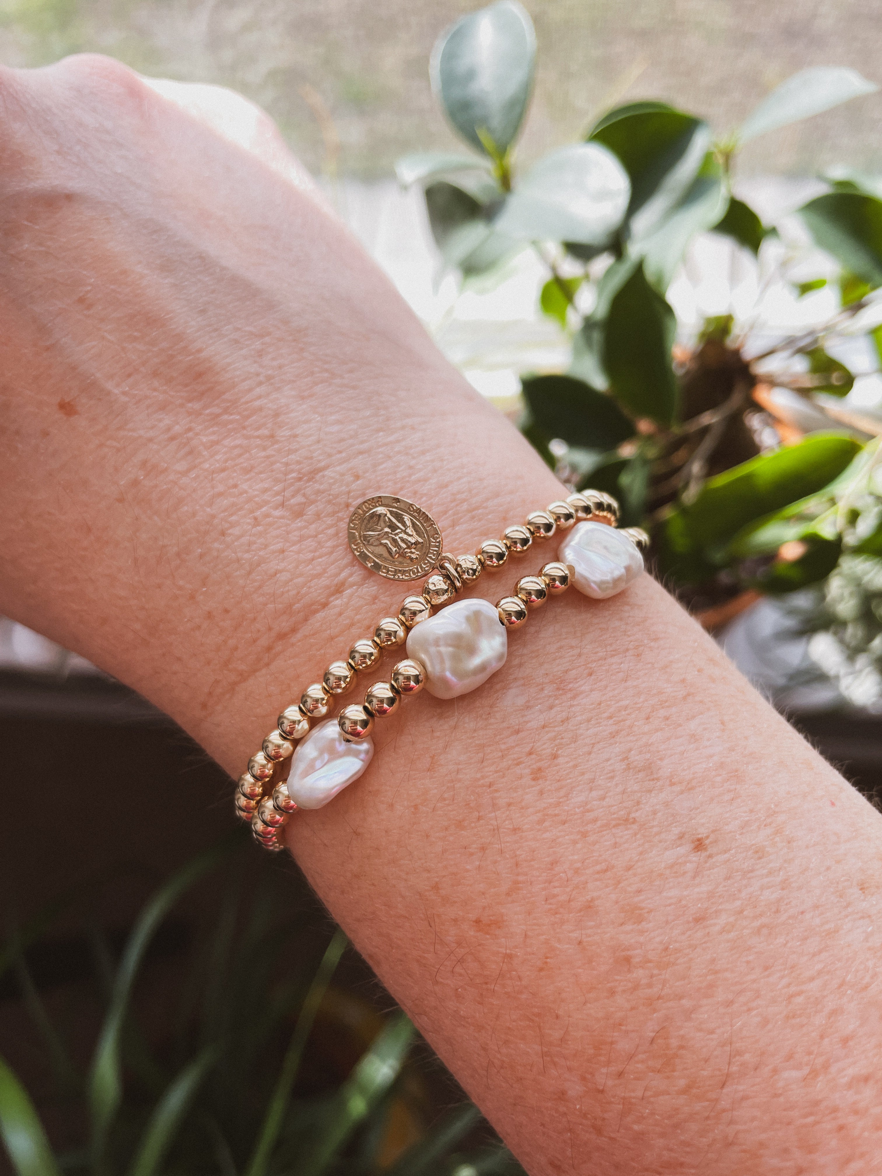 St. Christopher + 4mm GF Stretch Bracelet