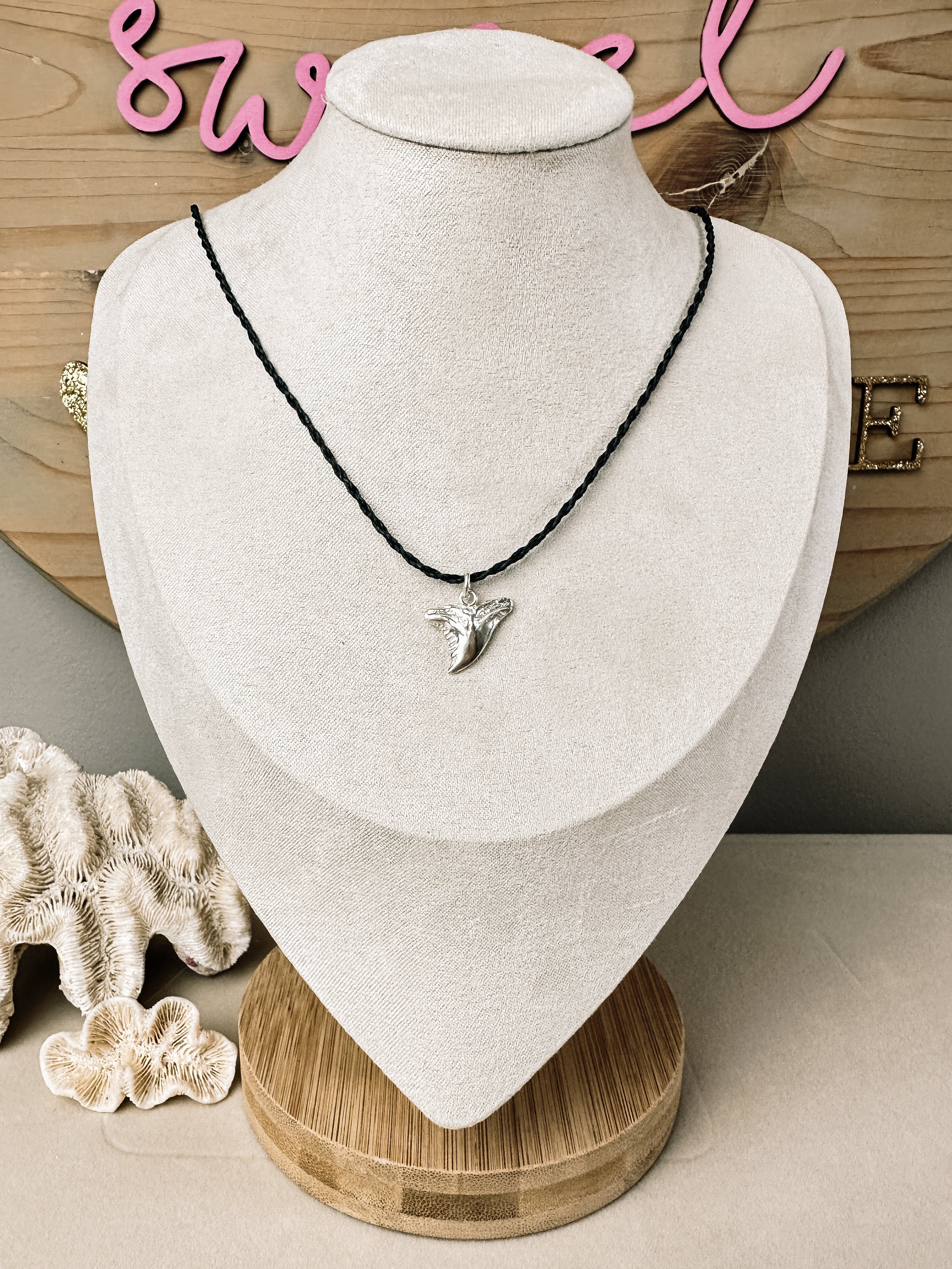 SALT \\ Shark Tooth Cord Necklace \\ Sterling Silver