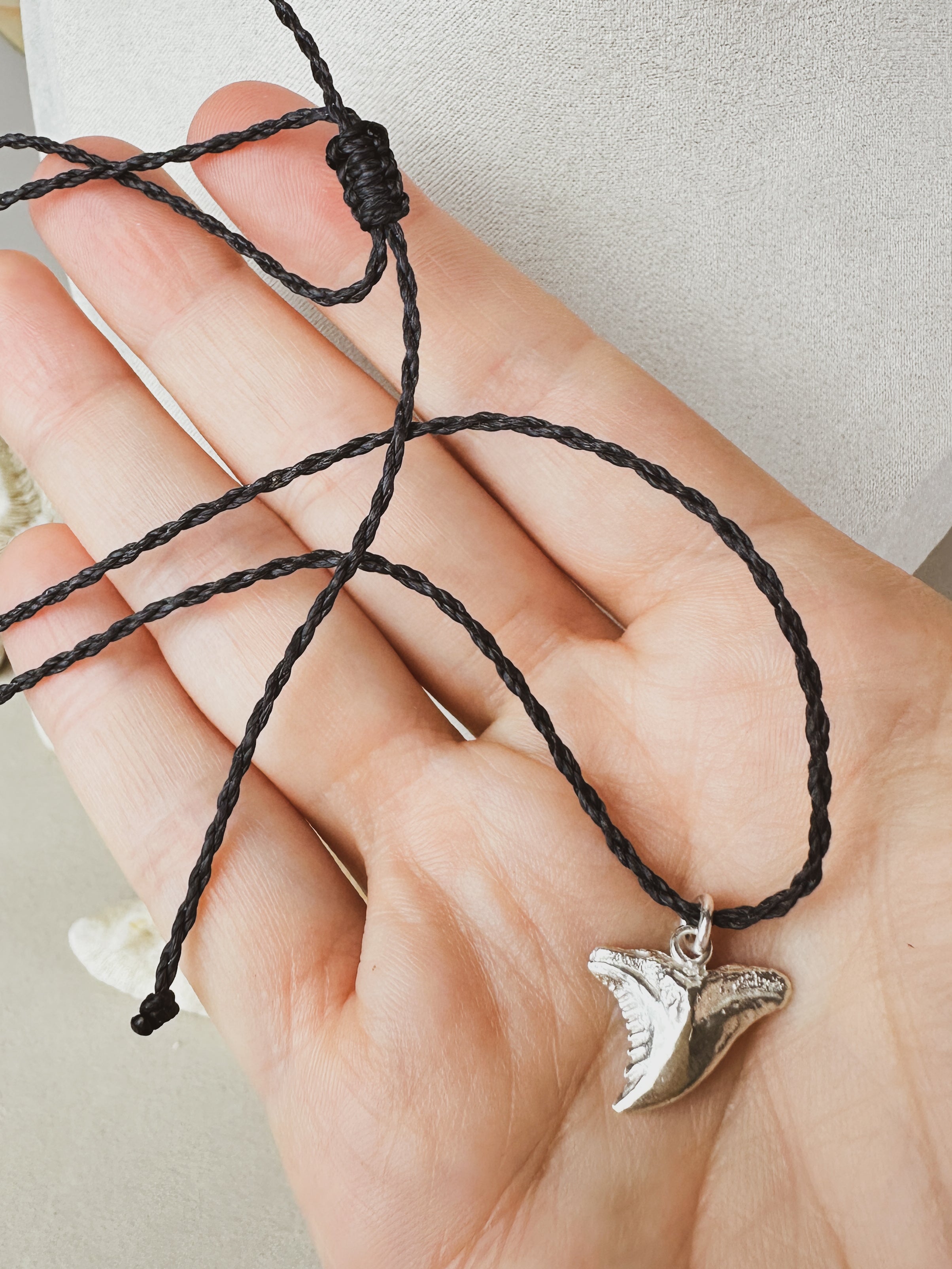 SALT \\ Shark Tooth Cord Necklace \\ Sterling Silver