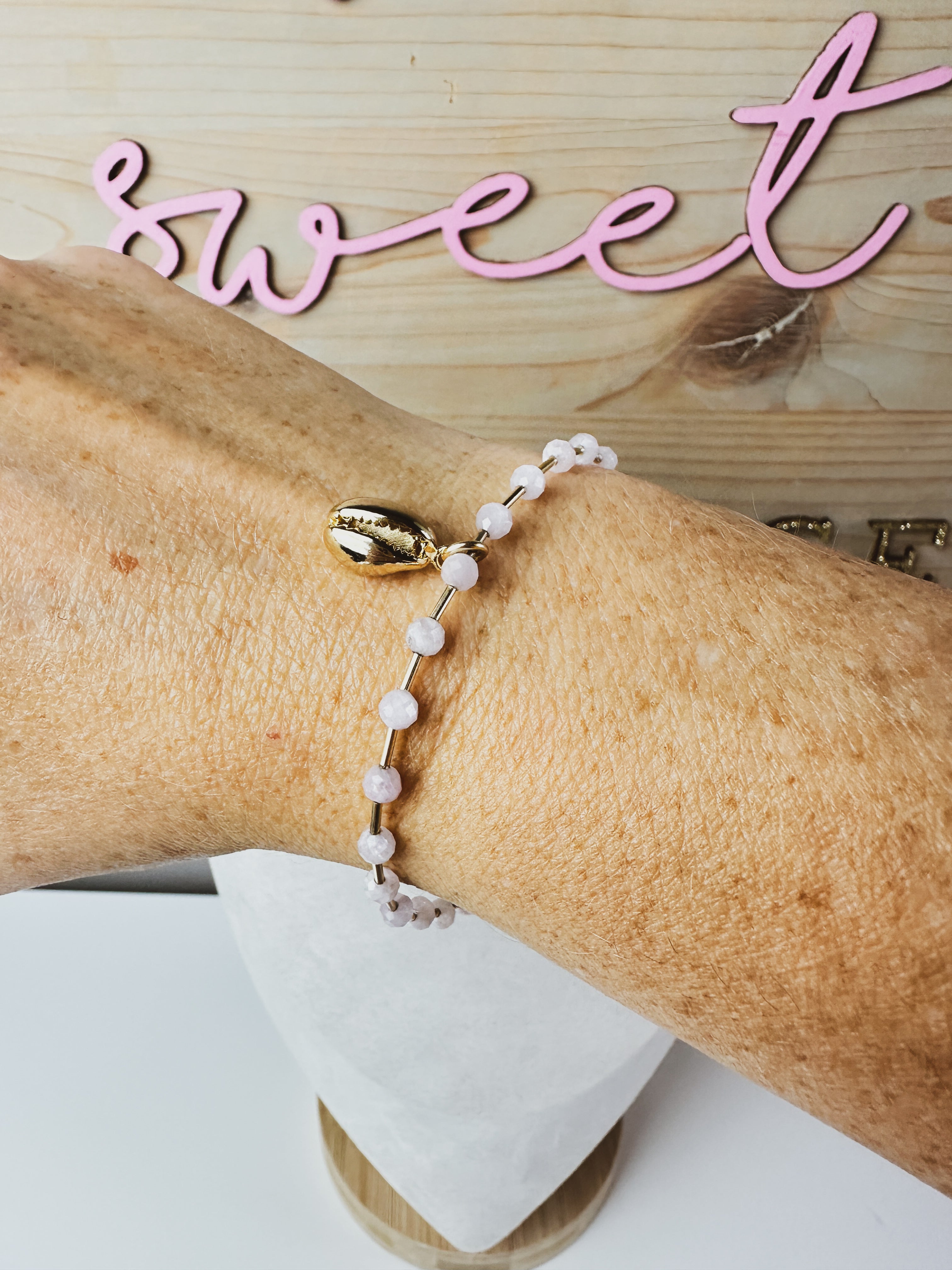 Island Dew Drops || Cowrie + Gemstone Bracelet