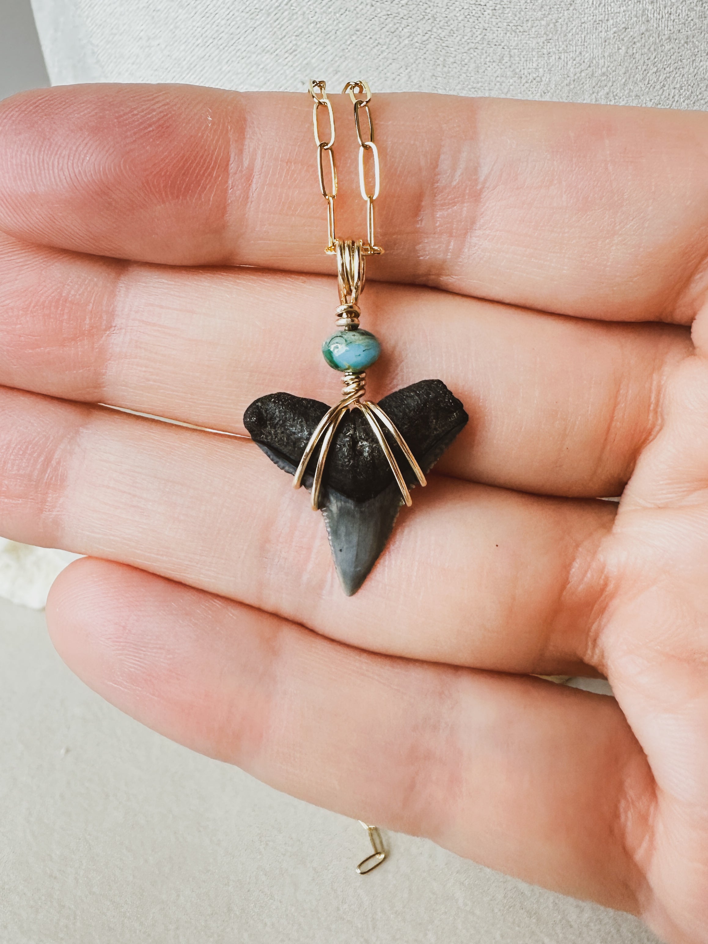 Sea Queen Shark Tooth Necklace \\ Gold Filled + Czech Glass