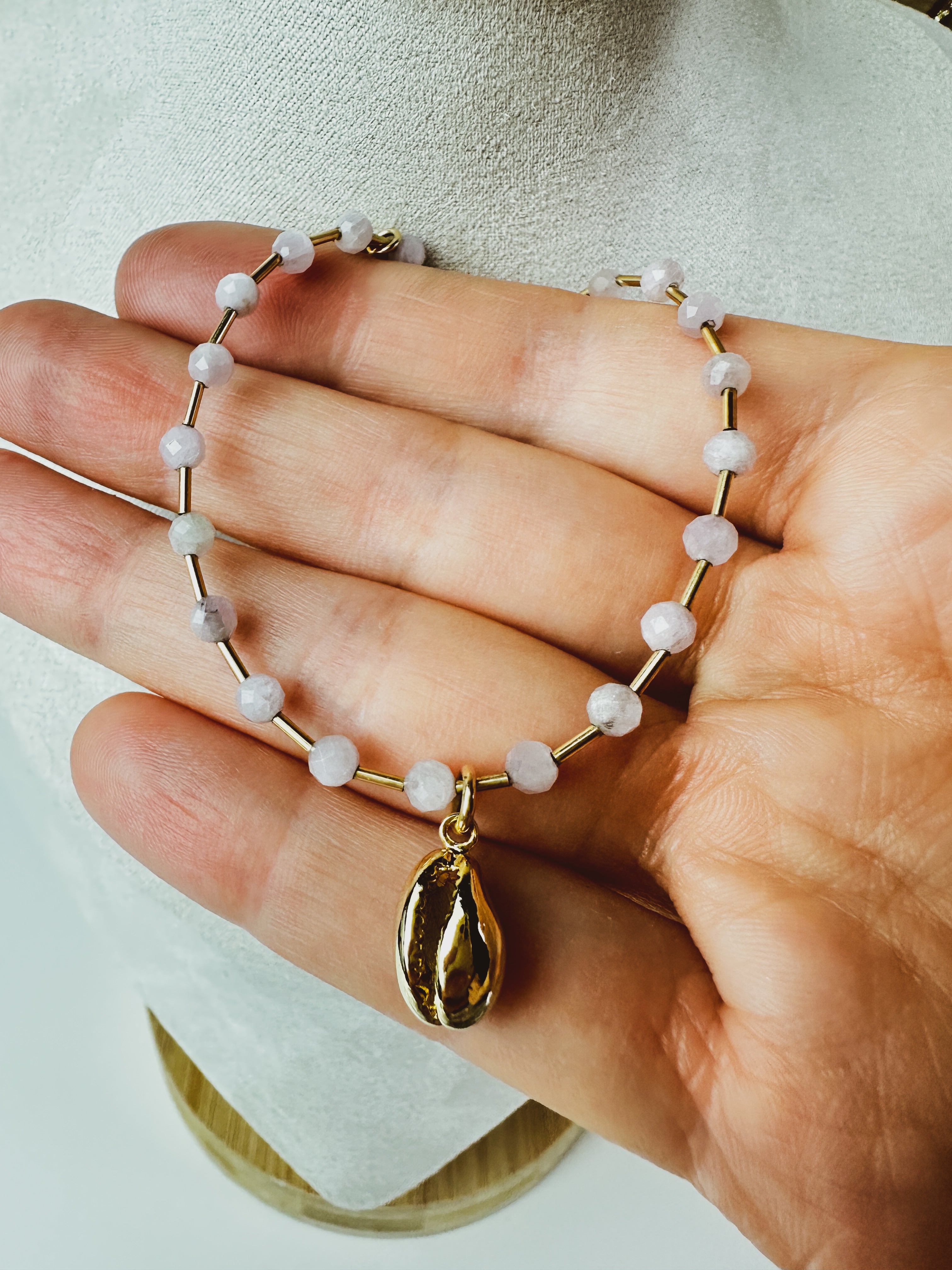 Island Dew Drops || Cowrie + Gemstone Bracelet