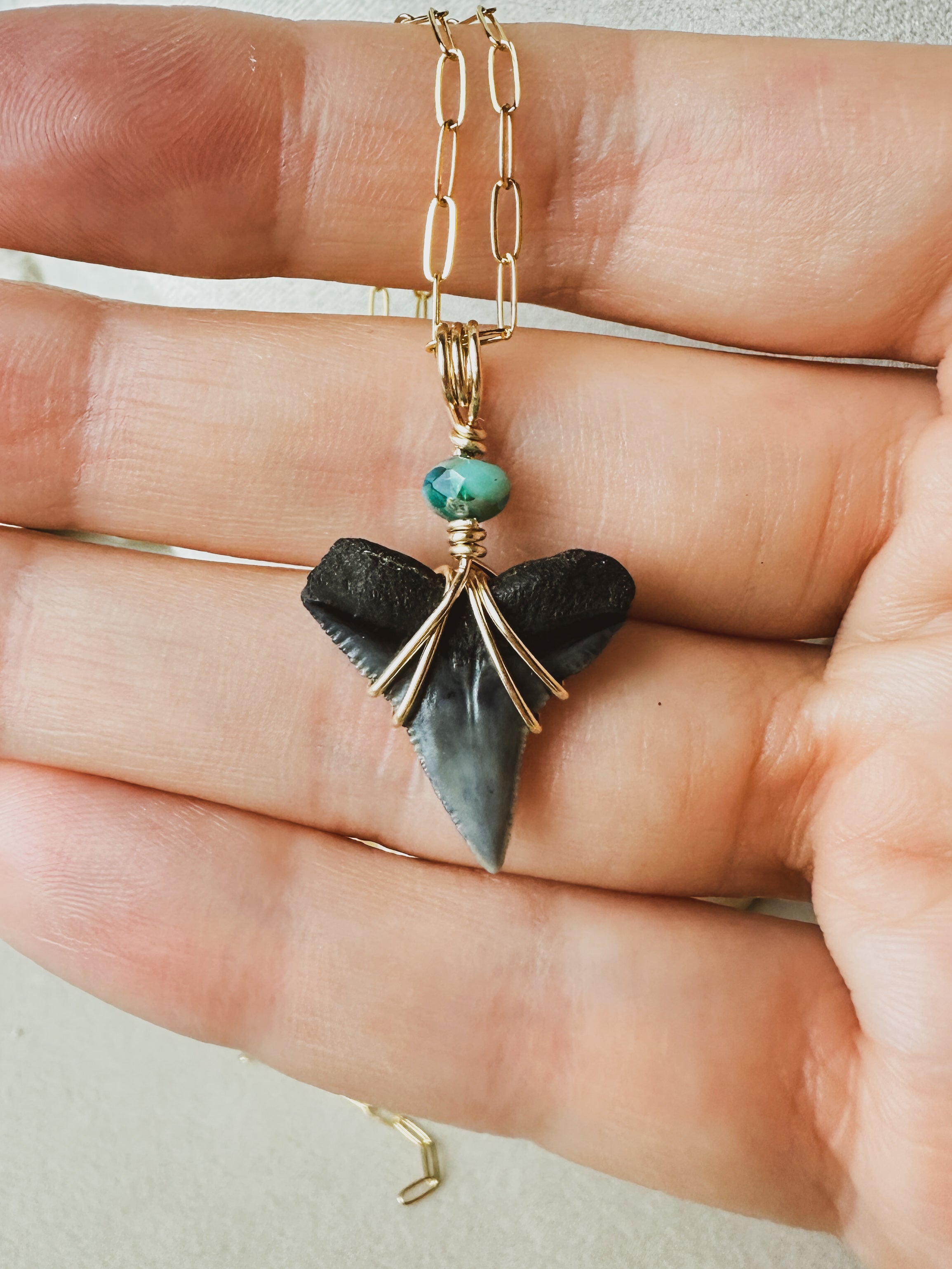 Sea Queen Shark Tooth Necklace \\ Gold Filled + Czech Glass